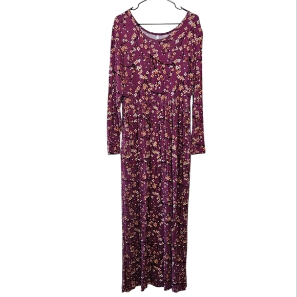 Plum Floral Plus Long Sleeve Maxi XL - Picture 1 of 10